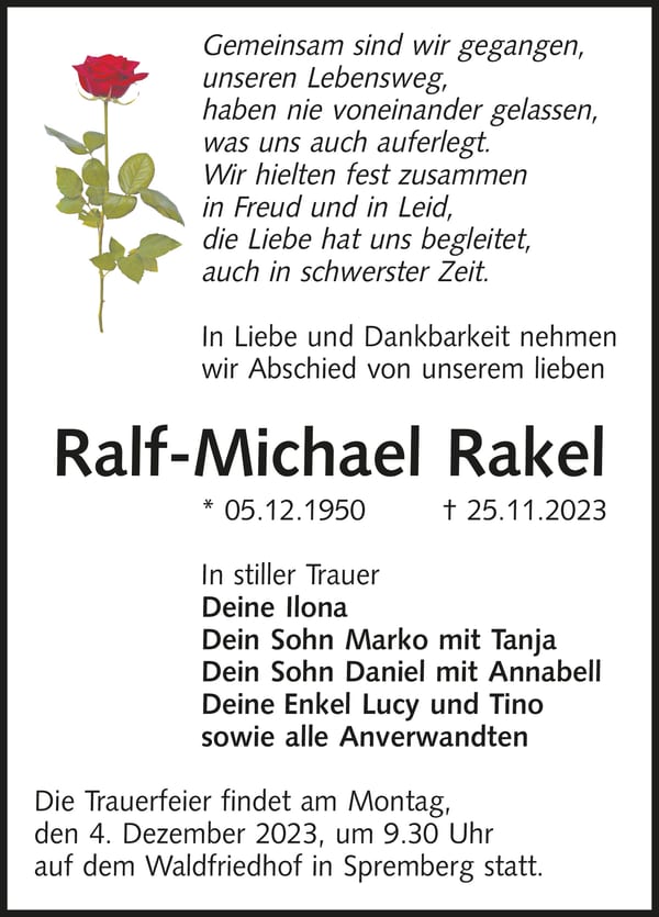 Traueranzeige Ralf-Michael Rakel