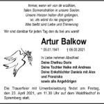 Traueranzeige Artur Balkow
