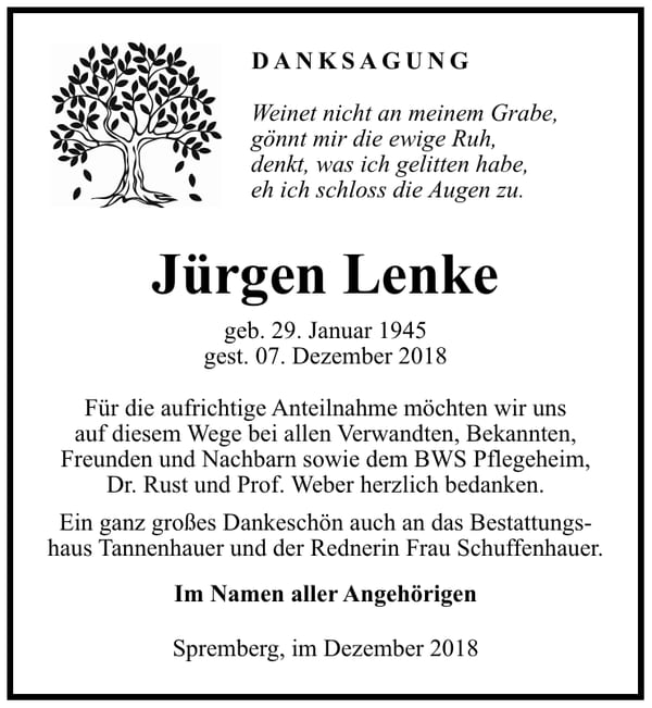 Danksagung Jürgen Lenke