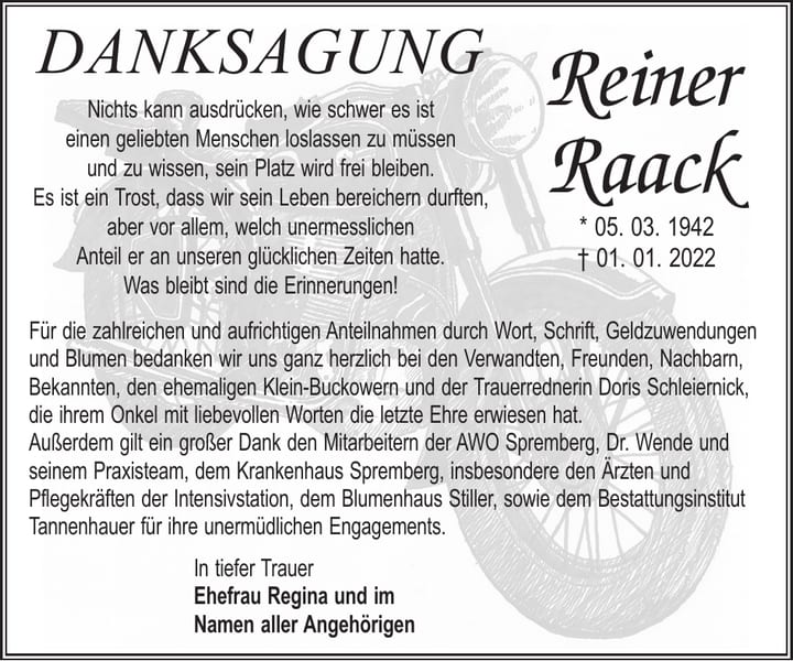 Danksagung Reiner Raack