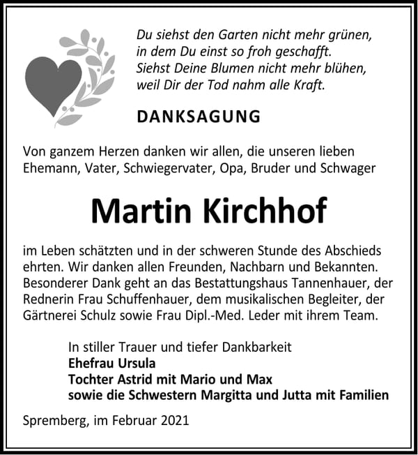 Danksagung Martin Kirchhof