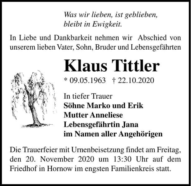 Traueranzeige Klaus Tittler