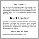 Danksagung Kurt Umlauf