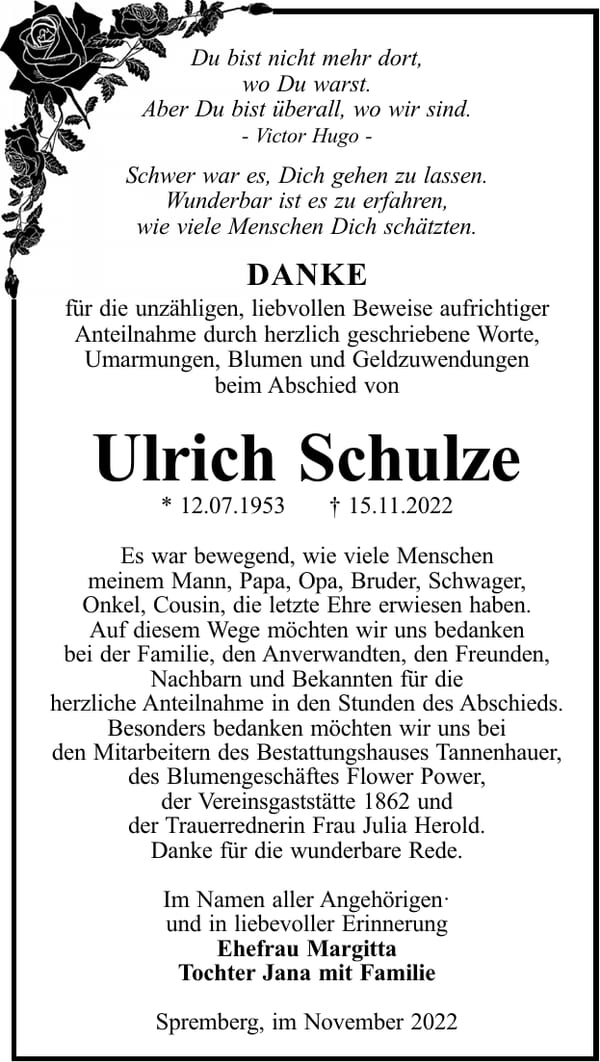 Danksagung Ulrich Schulze