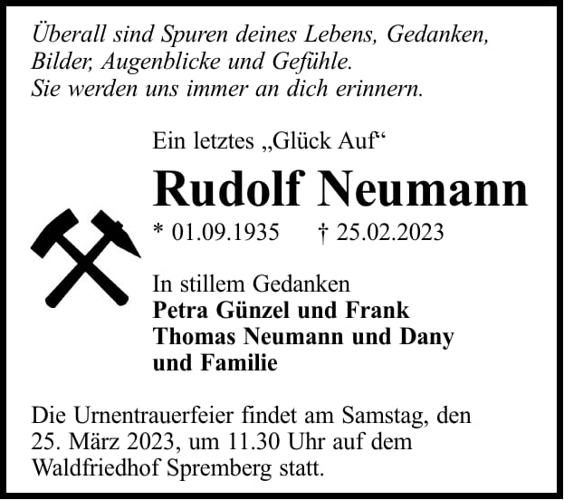Traueranzeige Rudolf Neumann