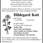 Traueranzeige Hildegard Kott, geb. Renger