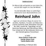 Danksagung Reinhard John