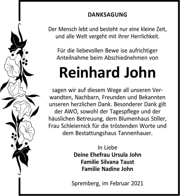 Danksagung Reinhard John