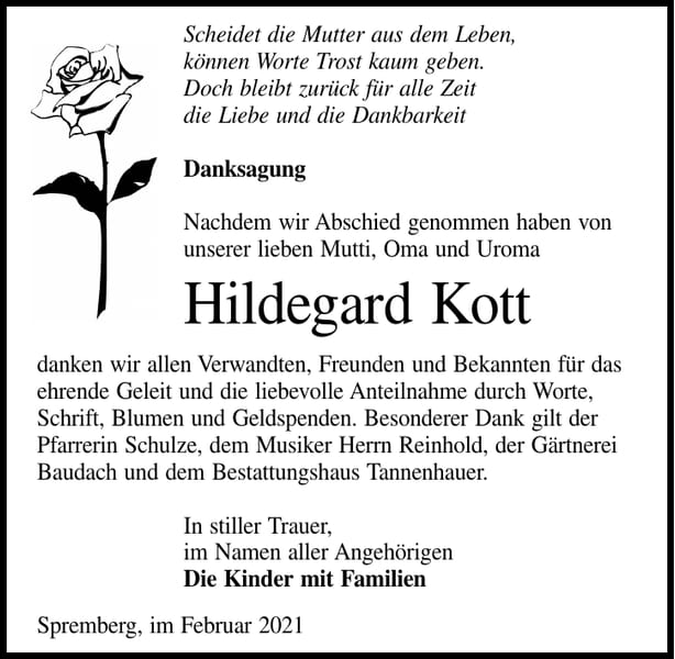 Danksagung Hildegard Kott