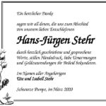 Danksagung Hans-Jürgen Stehr