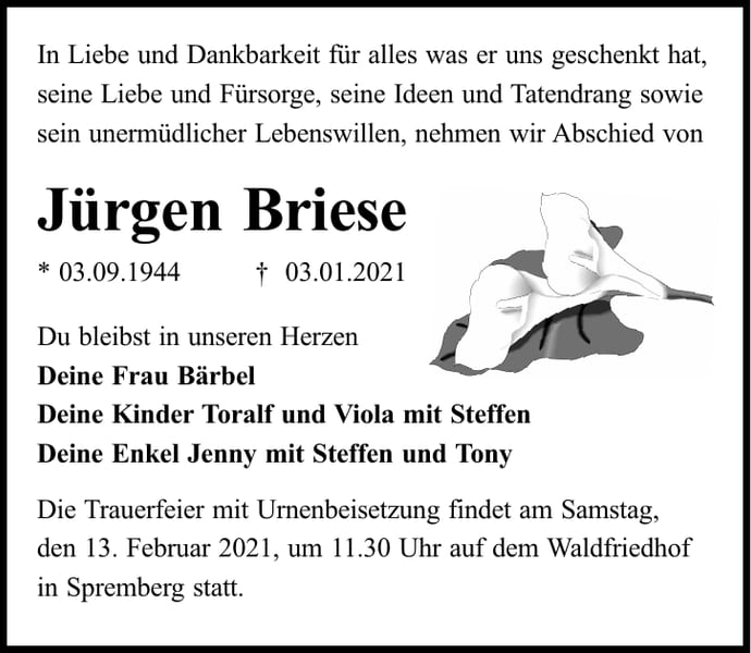 Traueranzeige Jürgen Briese