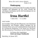 Danksagung Irma Hartfiel