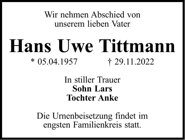 Traueranzeige Hans Uwe Tittmann