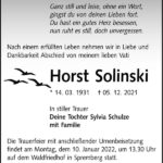 Traueranzeige Horst Solinski