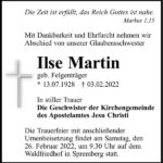 Traueranzeige Ilse Martin, geb. Felgenträger