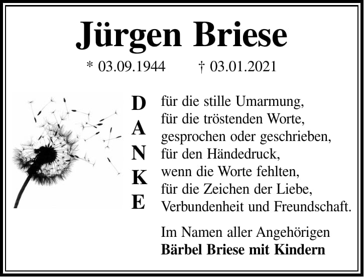 Danksagung Jürgen Briese
