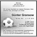Traueranzeige Günter Gransow