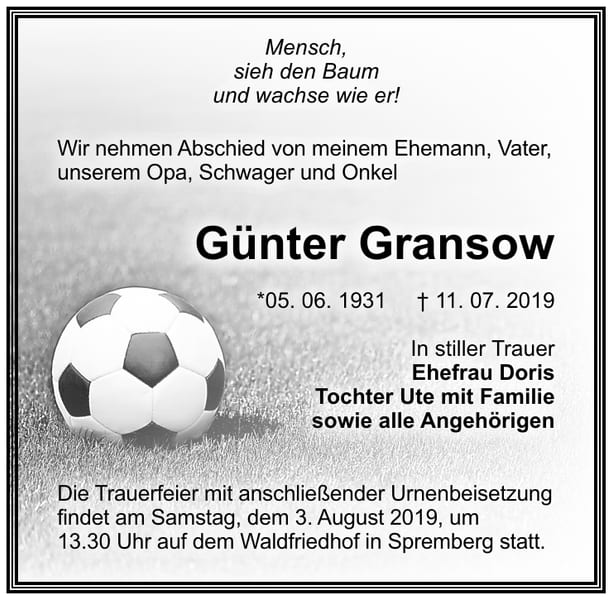 Traueranzeige Günter Gransow