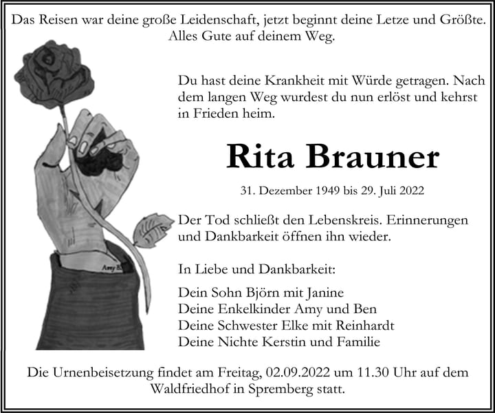 Traueranzeige Rita Brauner