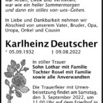 Traueranzeige Karlheinz Deutscher
