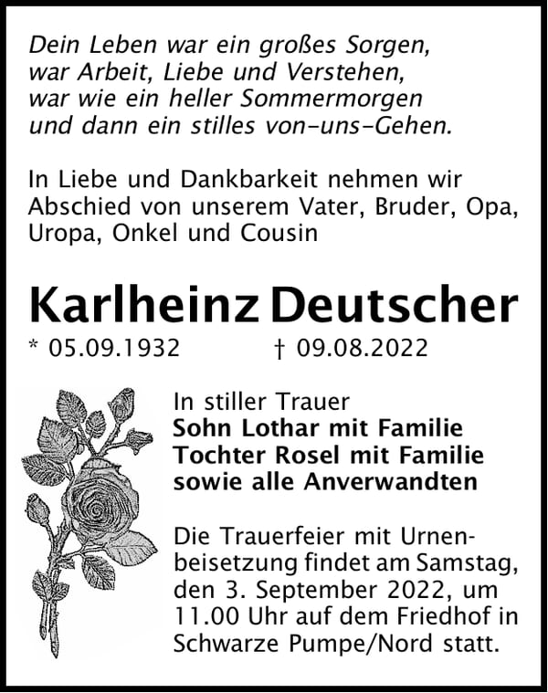 Traueranzeige Karlheinz Deutscher