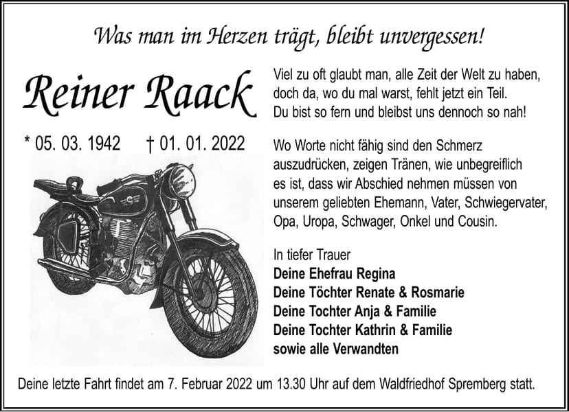 Traueranzeige Reiner Raack