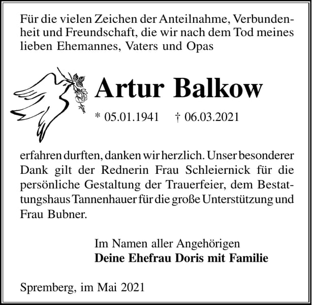 Danksagung Artur Balkow