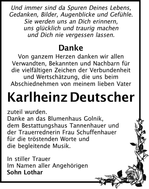 Danksagung Karlheinz Deutscher