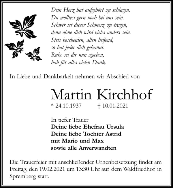 Traueranzeige Martin Kirchhof