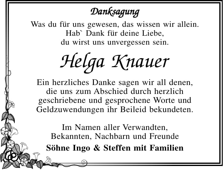 Danksagung Helga Knauer