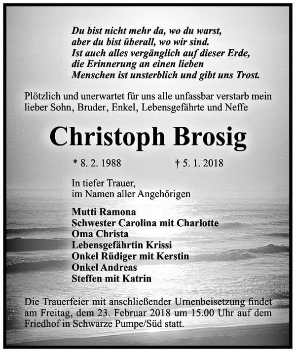 Traueranzeige Christoph Brosig