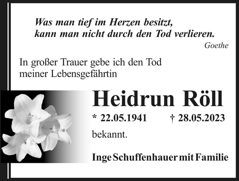 Traueranzeige Heidrun Röll