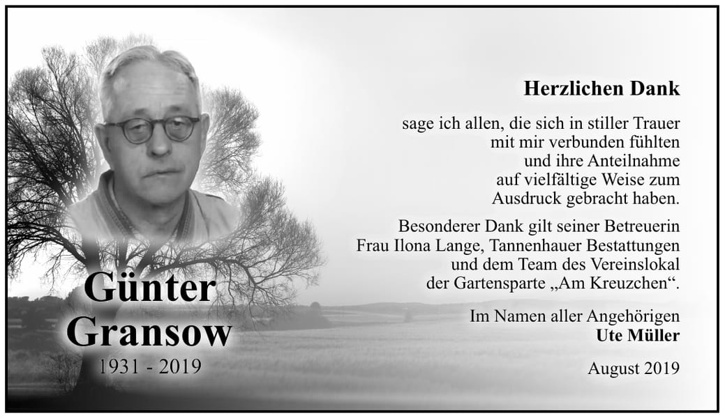 Traueranzeige Günter Gransow