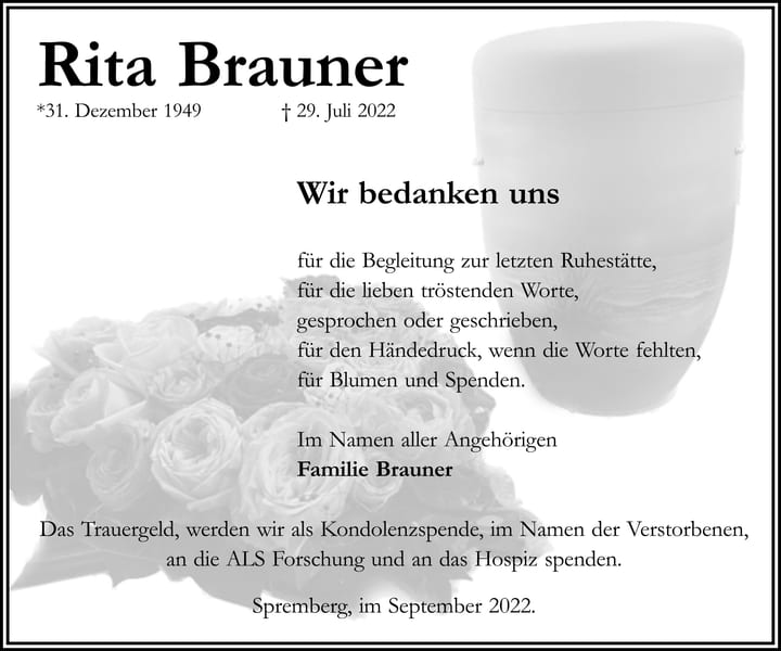 Danksagung Rita Brauner