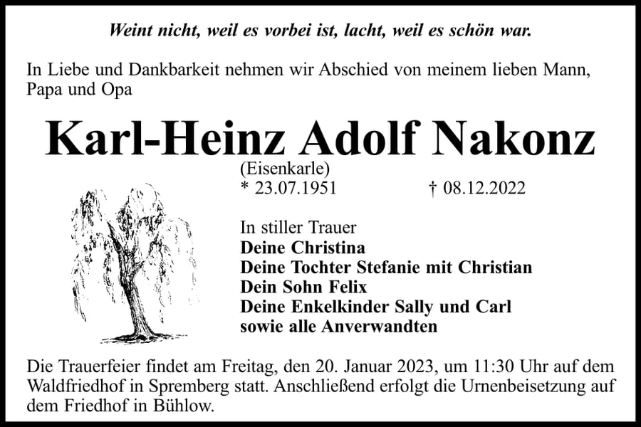 Traueranzeige Karl-Heinz Adolf Nakonz