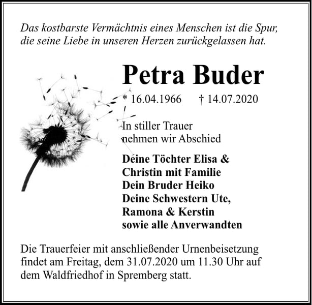 Traueranzeige Petra Buder