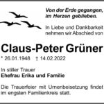 Traueranzeige Claus-Peter Grüner