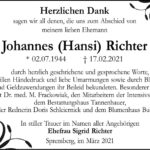 Danksagung Johannes (Hansi) Richter