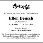 Traueranzeige Ellen Bensch, geb. Wozinowski