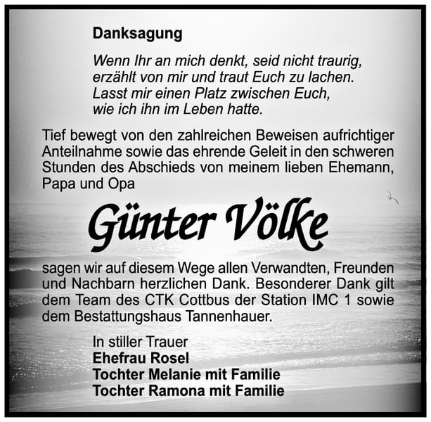 Danksagung Günter Völke