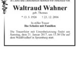 Traueranzeige Waltraud Wahner, geb. Thomas