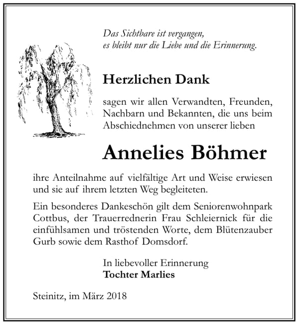Danksagung Annelies Böhmer