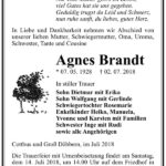 Traueranzeige Agnes Brandt