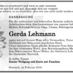Danksagung Gerda Lehmann