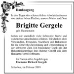 Traueranzeige Brigitte Gergele, geb. Hannemann