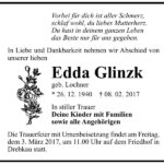 Traueranzeige Edda Glinzk, geb. Lochner