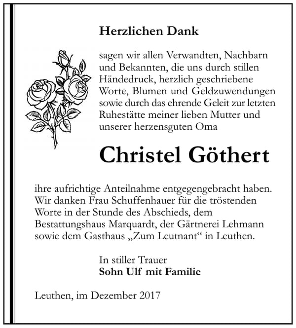 Danksagung Christel Göthert