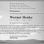 Traueranzeige Werner Henke