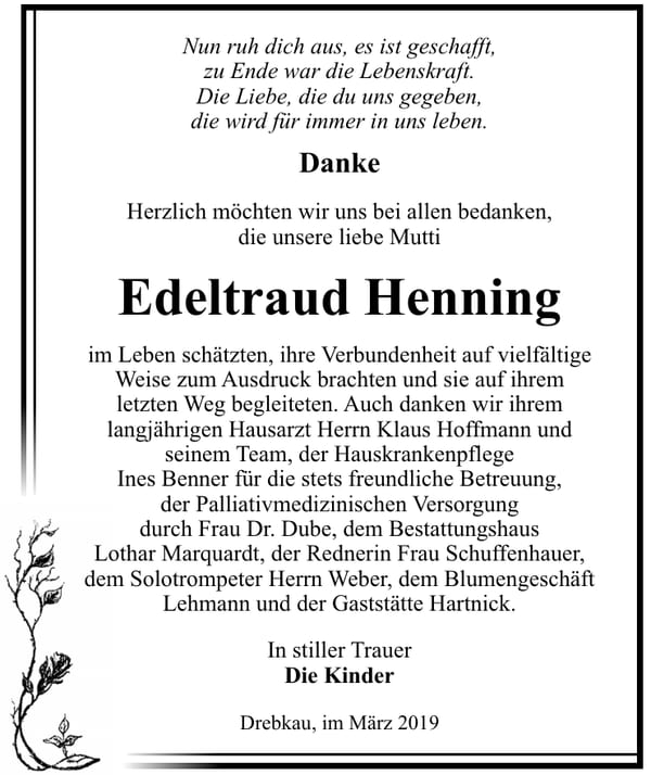 Traueranzeige Edeltraud Henning