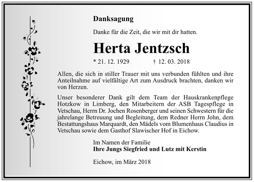 Danksagung Herta Jentzsch